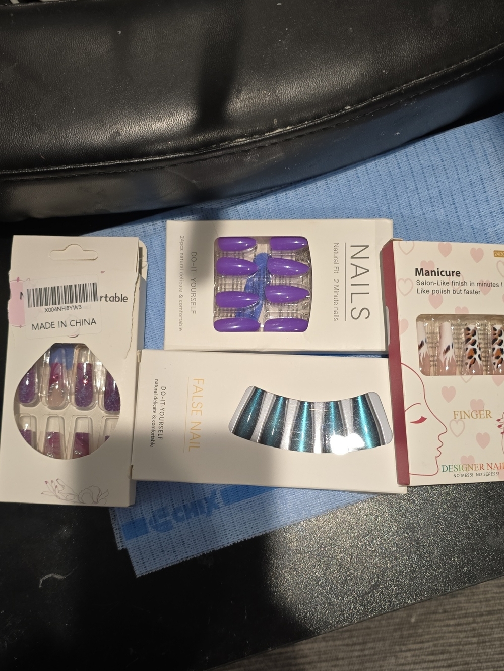 (4)False Nail Set - Purple & Teal Press-On Nails